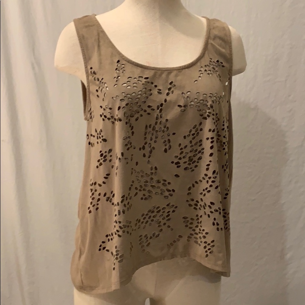 Suede like diecut design brown tank top